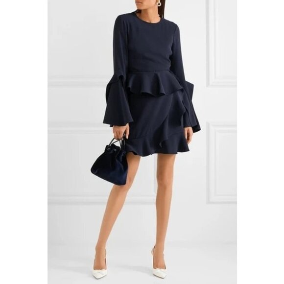 REBECCA VALLANCE Navy Ruffle Long Sleeve Dress Size US 6 - Picture 1 of 8